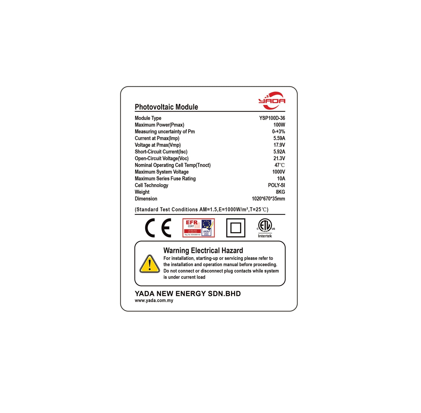 100 Watt Solar Panel | High Efficiency 12V Polycrystalline | 25-Year Power Output Warranty