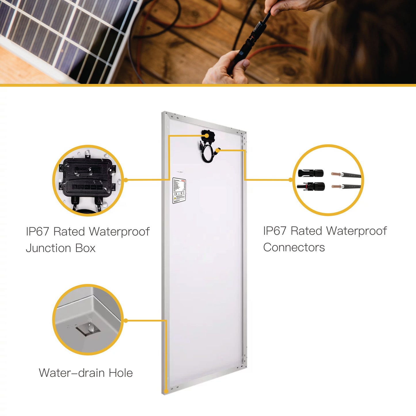 200 Watt Solar Panel | High Efficiency 12V Monocrystalline (20% Efficiency) | 25-Year Power Output Warranty